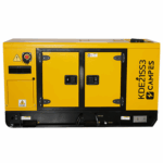 KDE21SS3 20kVA Stage V diesel generator yellow canopy side view with control panel