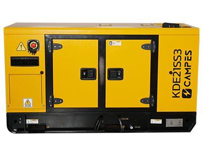 KDE21SS3 20kVA Stage V diesel generator yellow canopy side view with control panel